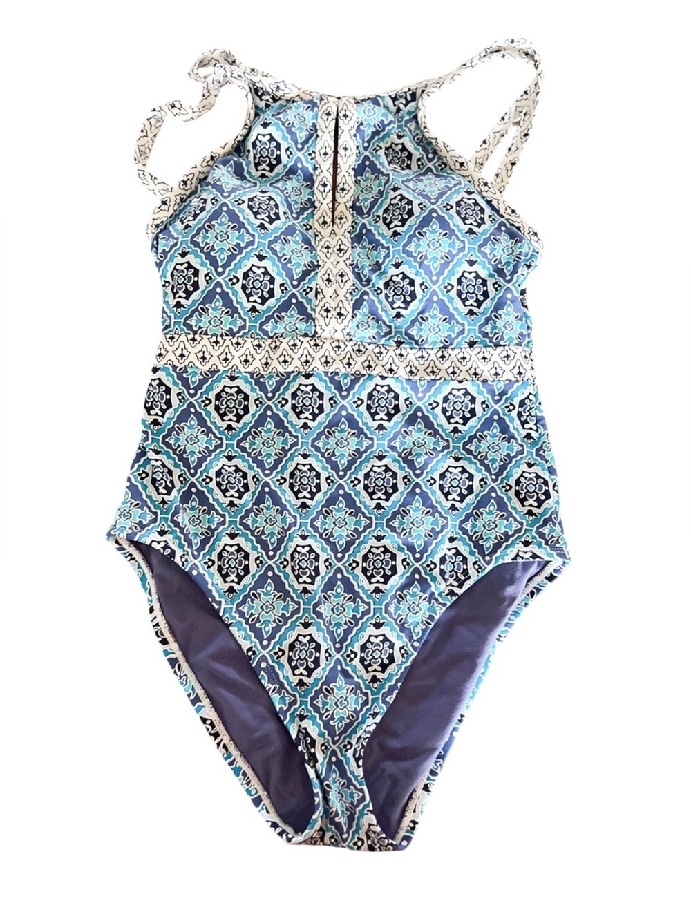 Tommy Bahama One Piece Swimsuit Size 4 Blue Geometric Print Halter Swimwear